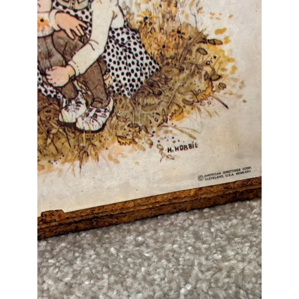 Holly Hobbie 70s Autumn Prairie Girl in Meadow Pressed Corkboard Print Art Decor